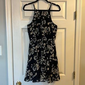 Navy blue floral high neck dress